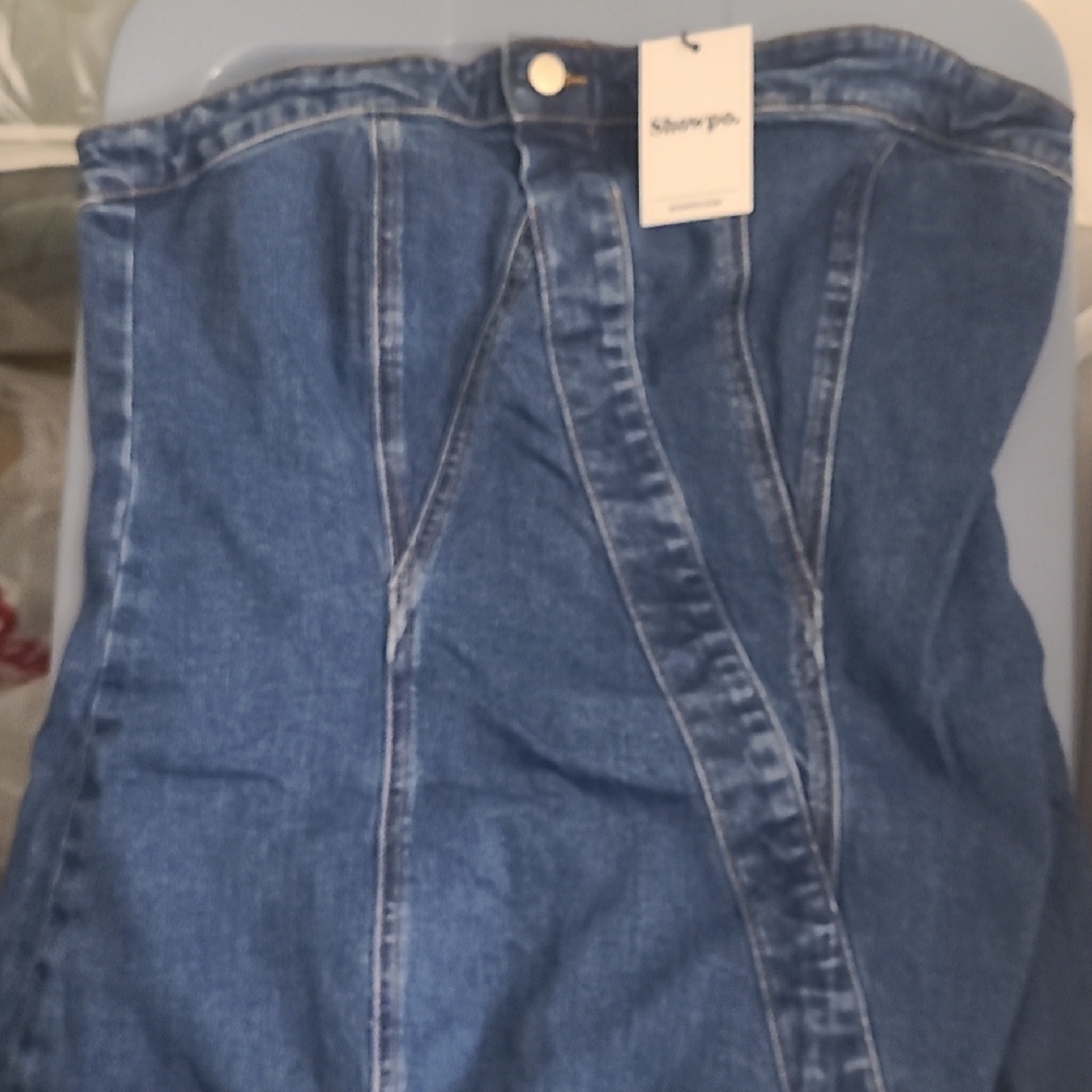 Showpo Asymmetrical Blue Denim Dress